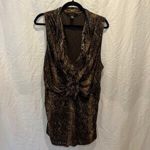 Vintage Kenneth Cole New York Animal Snake Skin Print Rucched Sleeveless V Neck